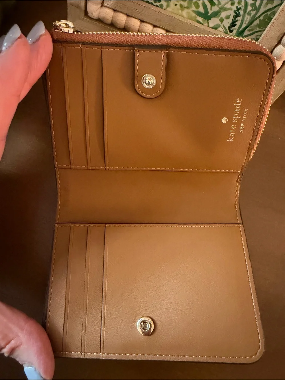 kate spade tan leather logo crossbody or wallet